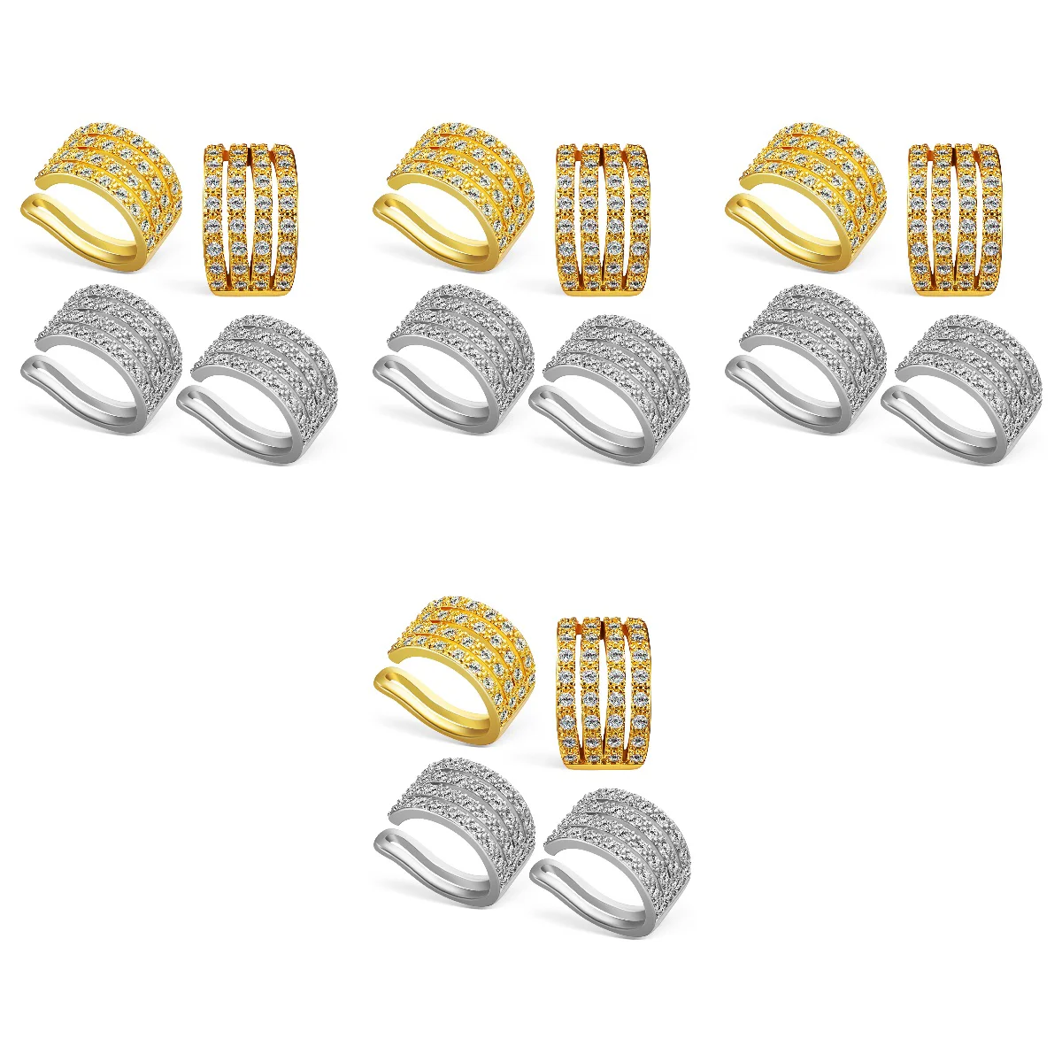 

16 Pcs Ear Clip Women Earrings Cuff Girls Cross Dangle Pierced Full Diamond Cuffs