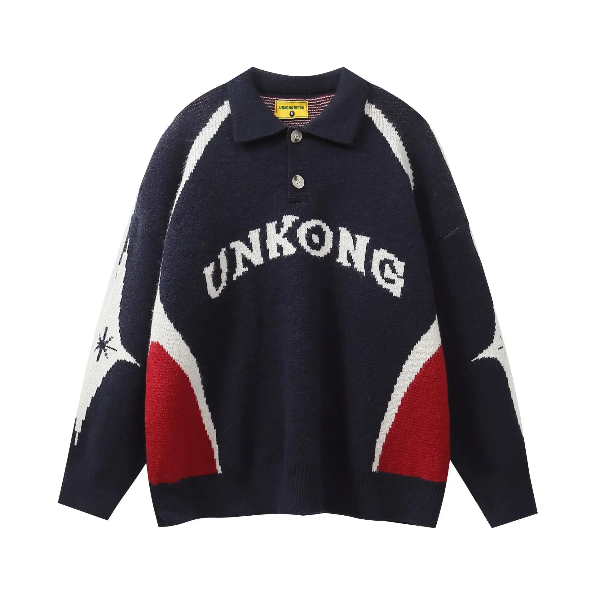 Новинка 2024 мужской винтажный свитер с лацканами в американском стиле вязаный топ