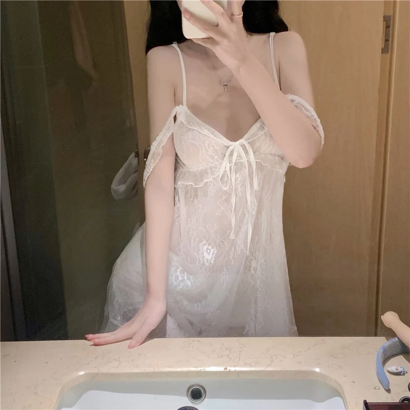 Sexy Lace Satin Sleepwear Women Lingerie Pajamas Set Babydoll Sexy Clothing Hot Dresses Exotic Plus Size Women Night Dress