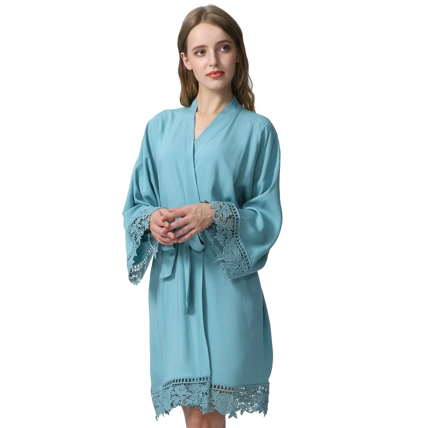 NEW 2019 Solid  Bride  Cotton Kimono Robes with Lace Trim Women Wedding Bridal Robe  Bridesmaid Robe Bride Robe Wedding
