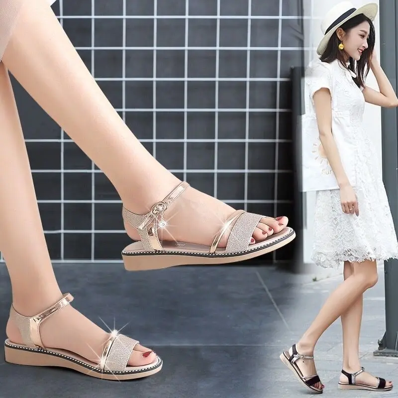 Rhinestone Women Roman Sandals Orthopedic Wedge Sandal Woman Summer 2023 Platform Fashion on Offer with Free Shipping New Silver