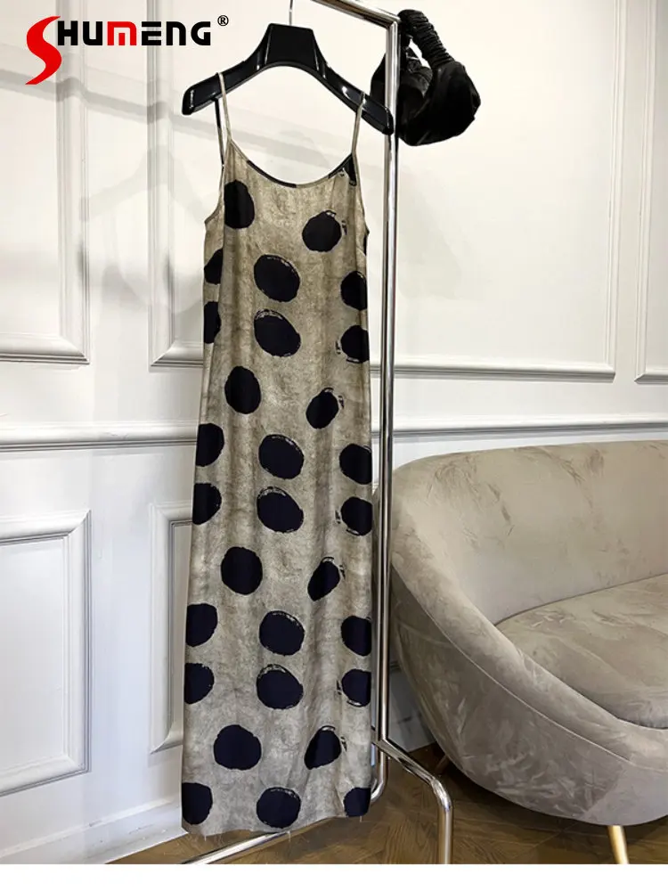 

Japanese Style Sexy Women's Polka Dot Brace Sling Long Dress 2023 Summer New Inner Wear Cuprammonuium Outer Dresses for Women