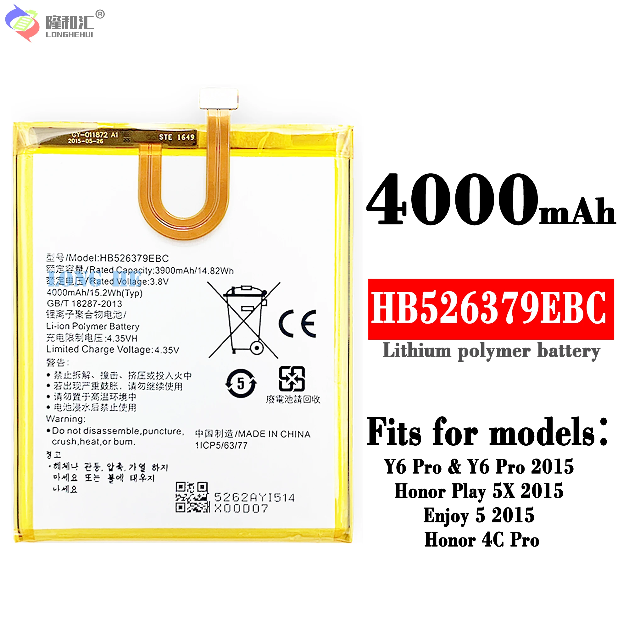 

New Original HB526379EBC 4000mAh Battery For Huawei Honor 4C Pro Y6 Pro Honor Play 5X Holly 2 plus TIT-AL00 CL10 TIT-L01 TIT-U02