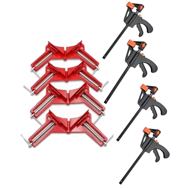

4 Pack Right Angle Clamp 90 Degree Woodworking Right Angle Clamp Craft DIY,Frame Clamp,Glass Holder(With 4 Pcs F Clamp)