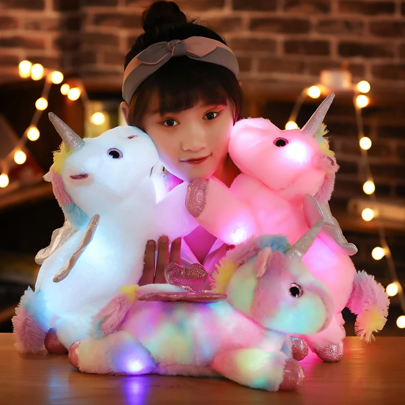 

Красочные Плюшевые игрушки в виде единорога, 38 см, светящаяся Подушка, светящаяся Мягкая Милая Детская кукла, розовая игрушка в виде животных для девочек, рождественские подарки