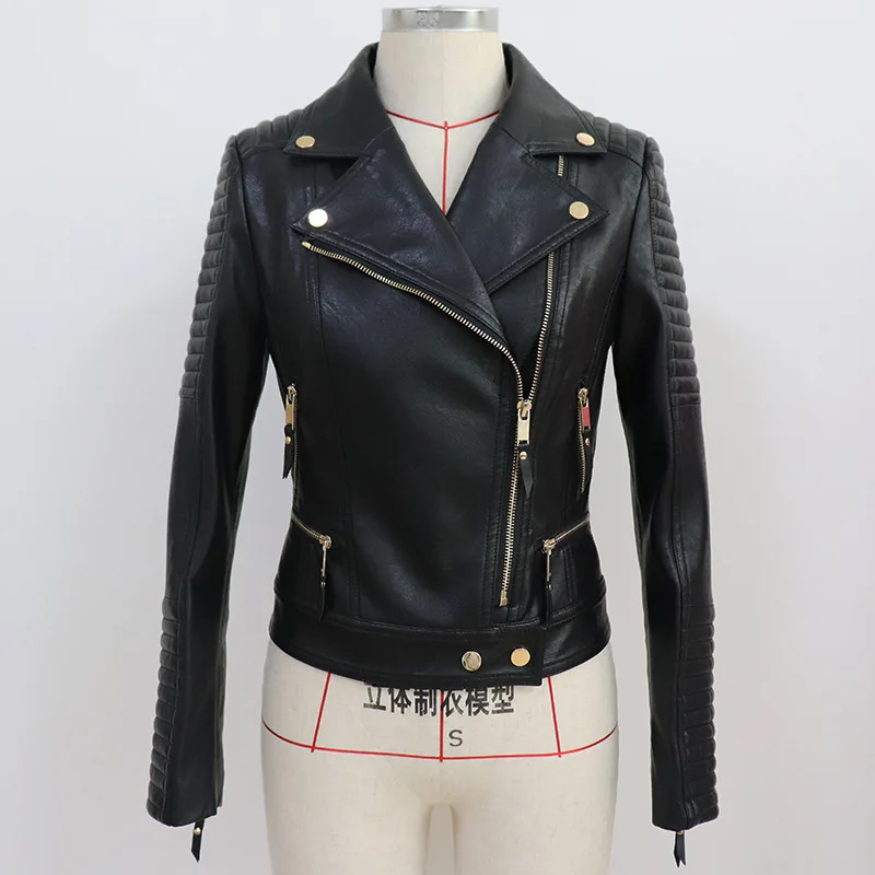 Fashion Female Autumn And Winte Slim Biker Short Coats Women's Synthetic Leather Motorcycle Jacket