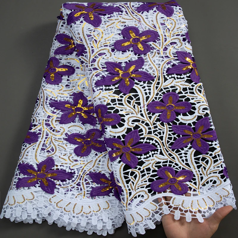 

Мягкий Африканский нигерийский гипюровый шнур, кружевная ткань 2023, высокое качество, цветные пайетки, Водорастворимая кружевная ткань для женщин, платье Y3328