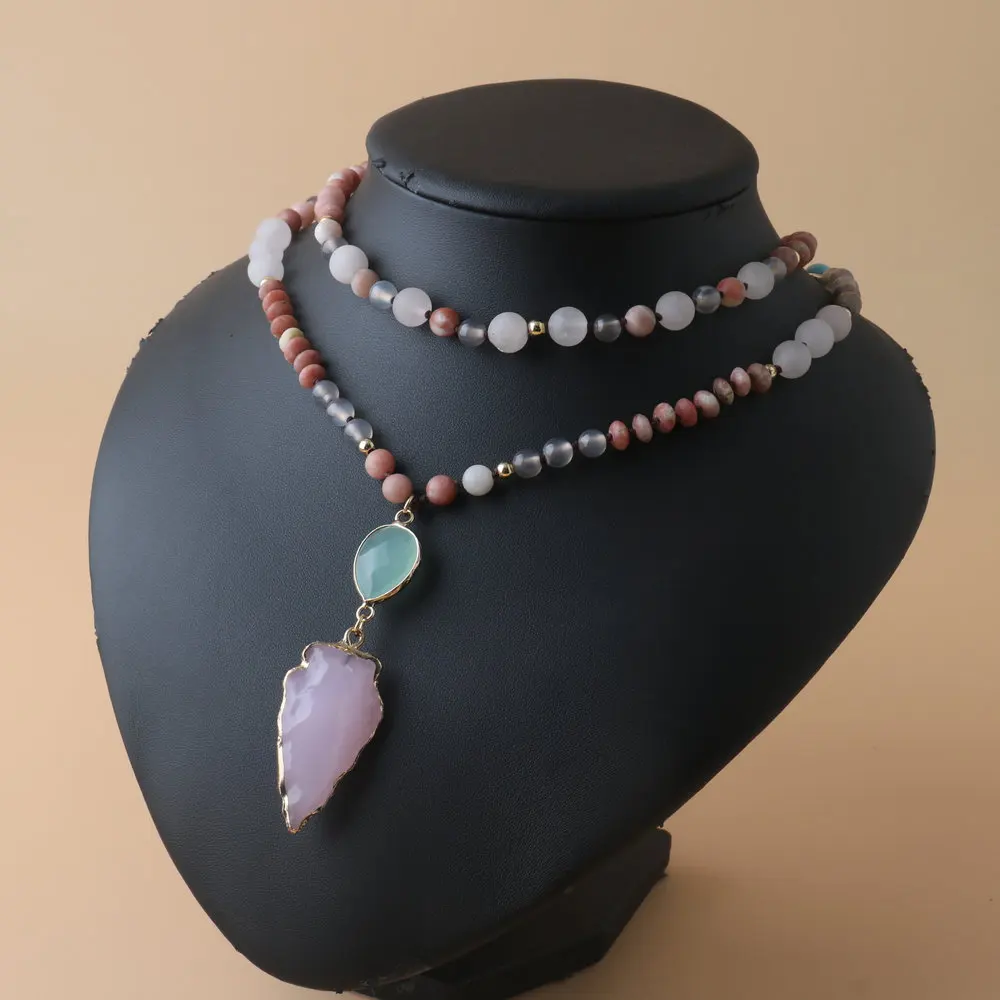 DIY ошейник из кристаллов розы с натуральным лунным камнем и стрелкой модный