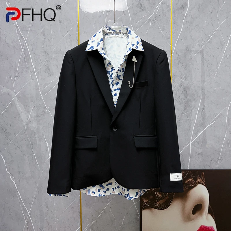 

PFHQ 2023 Korean Diamond Chain Decoration Blazer Men's High Quality Light Luxury Personality Autumn Business Suit Tops 21Z1330