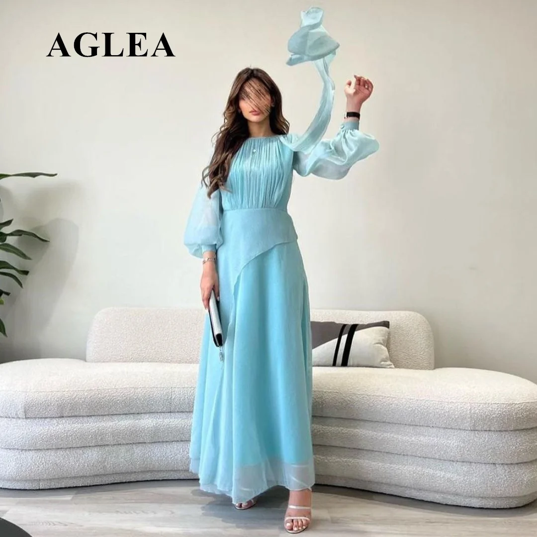 

AGLEA 2023 Vestidos Para Graduación Girls Wear Long Sleeves Prom Dresses O-Neck Ruched A Line Special Party Formal Evening Gowns