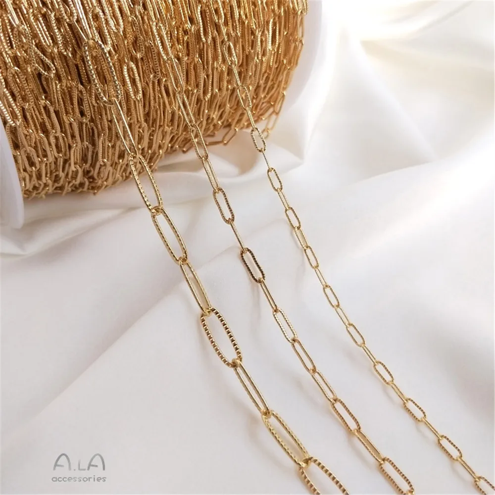 

14K clad gold embossed rectangular chain batch pattern long O oval loose chain diy bracelet jewelry material