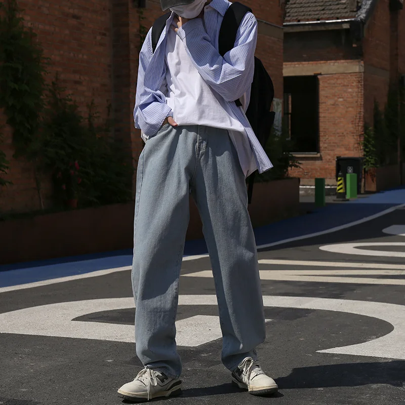 Blue/Grey Baggy Jeans Men Fashion Harajuku Casual Straight Jeans Men Streetwear Hip Hop Loose Denim Pants Mens Trousers M-2XL