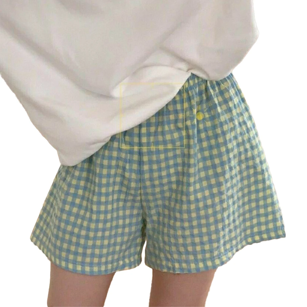 

Japanese-Style Simple Elastic Waist Casual Plaid Shorts Sweat-Absorbing Lattice Summer Women's Home Trousers