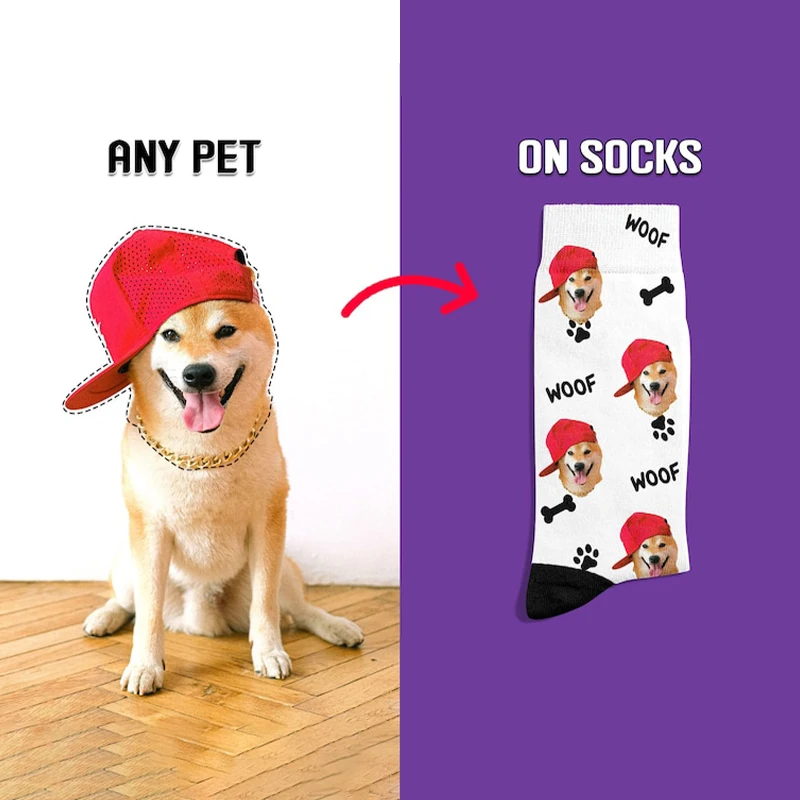 Custom Print Your Photo Pet Face Socks Personalized Socks Logo Fashion Funny Cotton DIY Design Birthday Valentine's Novelty Sock