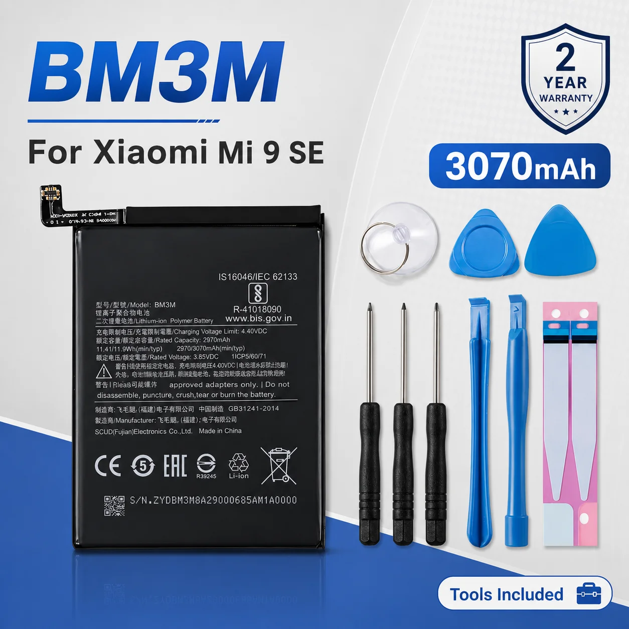 Фото Высококачественная сменная батарея для мобильного телефона BM3M 3070 мАч для Xiaomi Mi 9 SE, Mi9 SE, Mi 9SE, с набором инструментов для ремонта. №1