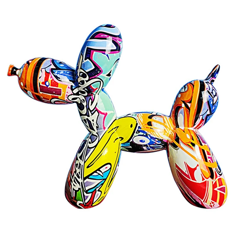 

Nordic Painting Graffiti Balloon Dog Sculptures Creative Resin Crafts Animal Statues Home Decor Collectible Figurines