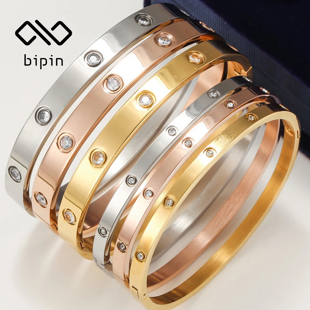 

Beautiful Bipin Titanium Steel Bracelet With Gold Jewelry Bright Zircon Gift For Couple