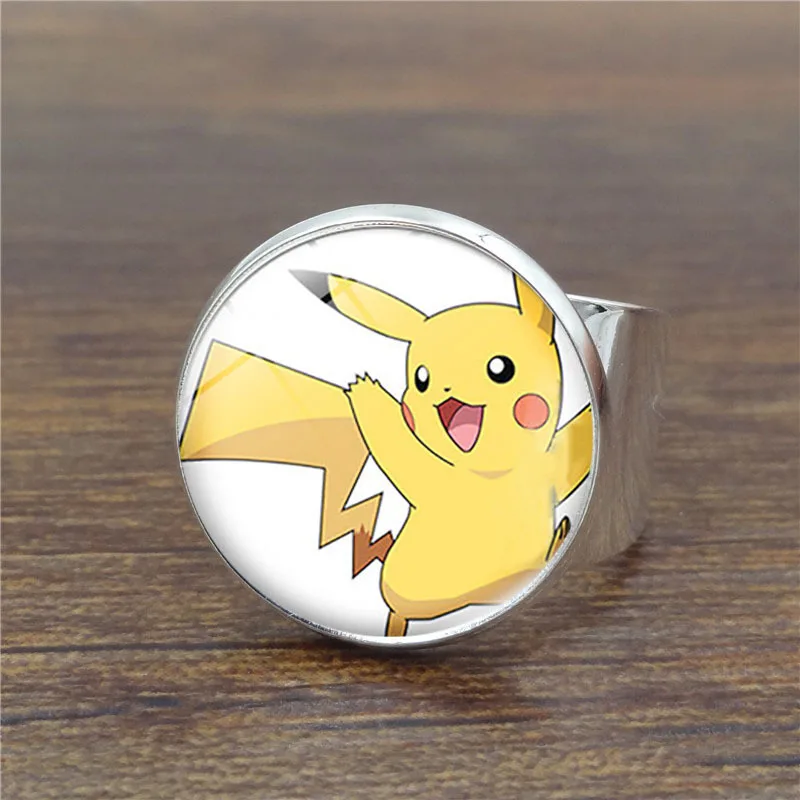 

Anime Pokemon Glass Pendant Rings Fashion Cartoon Cosplay Cabochon Jewelry For Women Men Children Fans