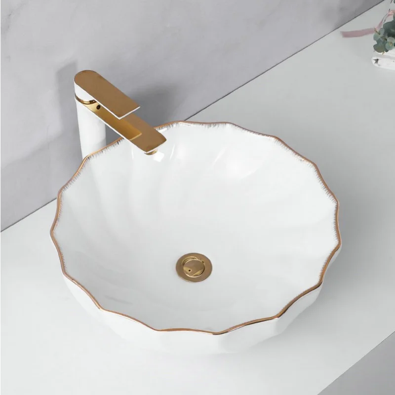 

light luxury white with gold line ceramic sink bathroom wash basin