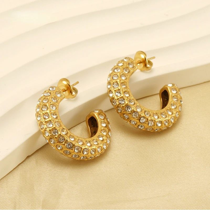 

New Fashion bling Classic Stainless Steel Pearl C-Shape Earrings Women Golden Plated Stylish Summer Jewelry Girl Party Gifts