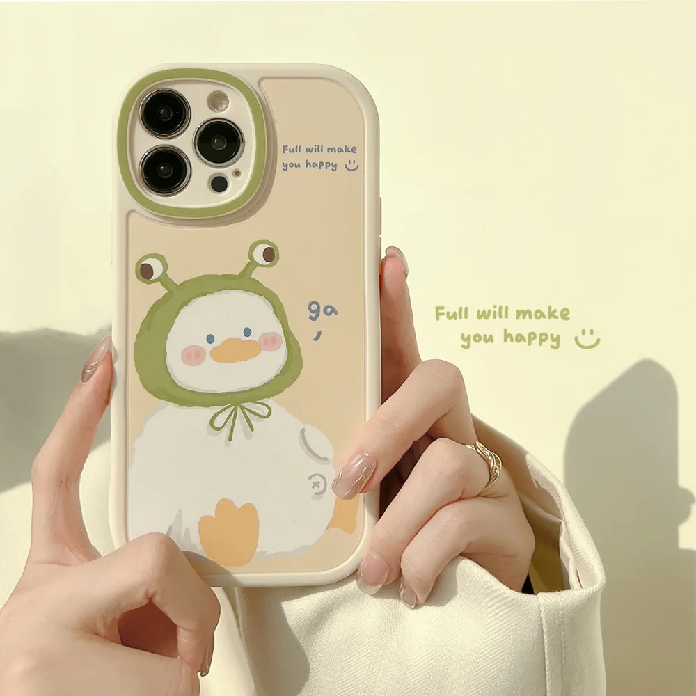 

Green Hat Cute Duck for iPhone13 12 11 Pro Max Mini X Xs 7 8 P Xr Phone Case Frosted Soft Case