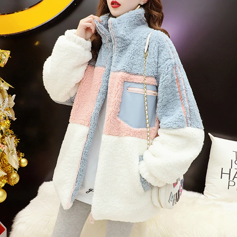 Winter Hairy Jacket Women Warm Loose Coats All Match Fur Wool Japan Cute Thick Ladies Clothes Long Sleeve Fluffy Oversized Coat