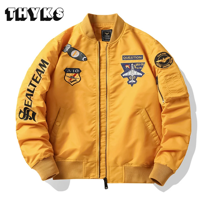 

2022 Spring Hip Hop Streetwear Hipster Pilot Air Force Jackets Fashion Bomber Jacket Men Yellow Army Black Flight Jacket Male