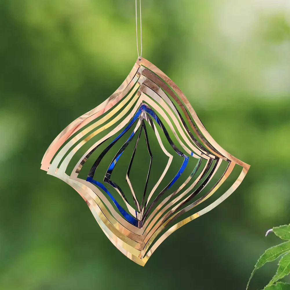 3D Star Metal Mirror Rotating Wind Chimes Hanging Pendant Keep Birds Away Shiny Spinner Spiral Decoration for Yard Porch Garden