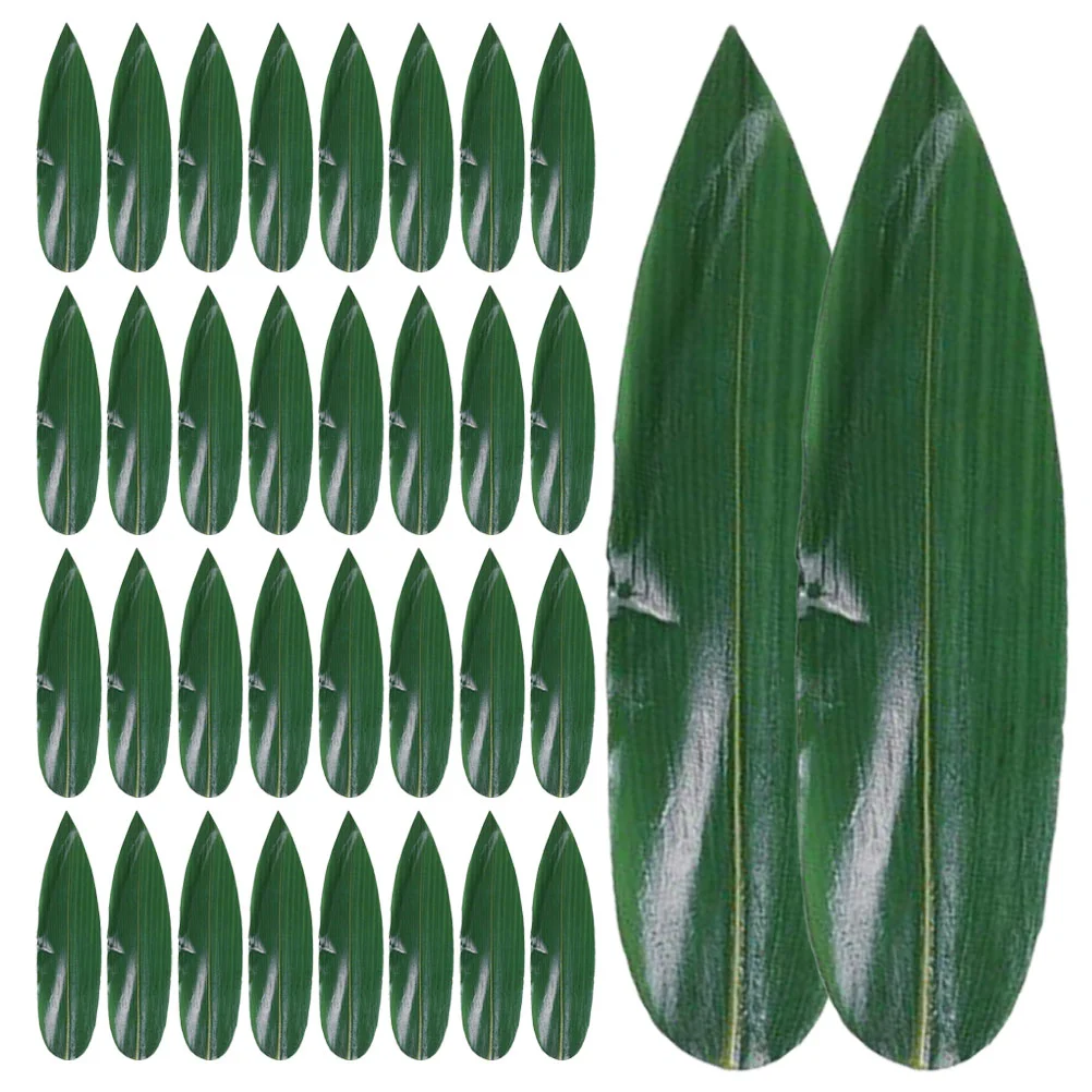

100 Pcs Decorative Grass Leaf Cupcake Tray Slab Leaves Sashimi Artificial Bamboo Small Sushi