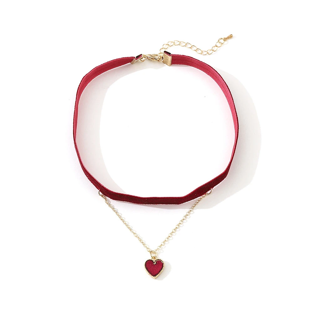 

Fashion Gothic Tattoo Red Velvet Choker Necklace Red Heart Pendant Necklaces For Women Birthday Jewelry Valentine's Gift