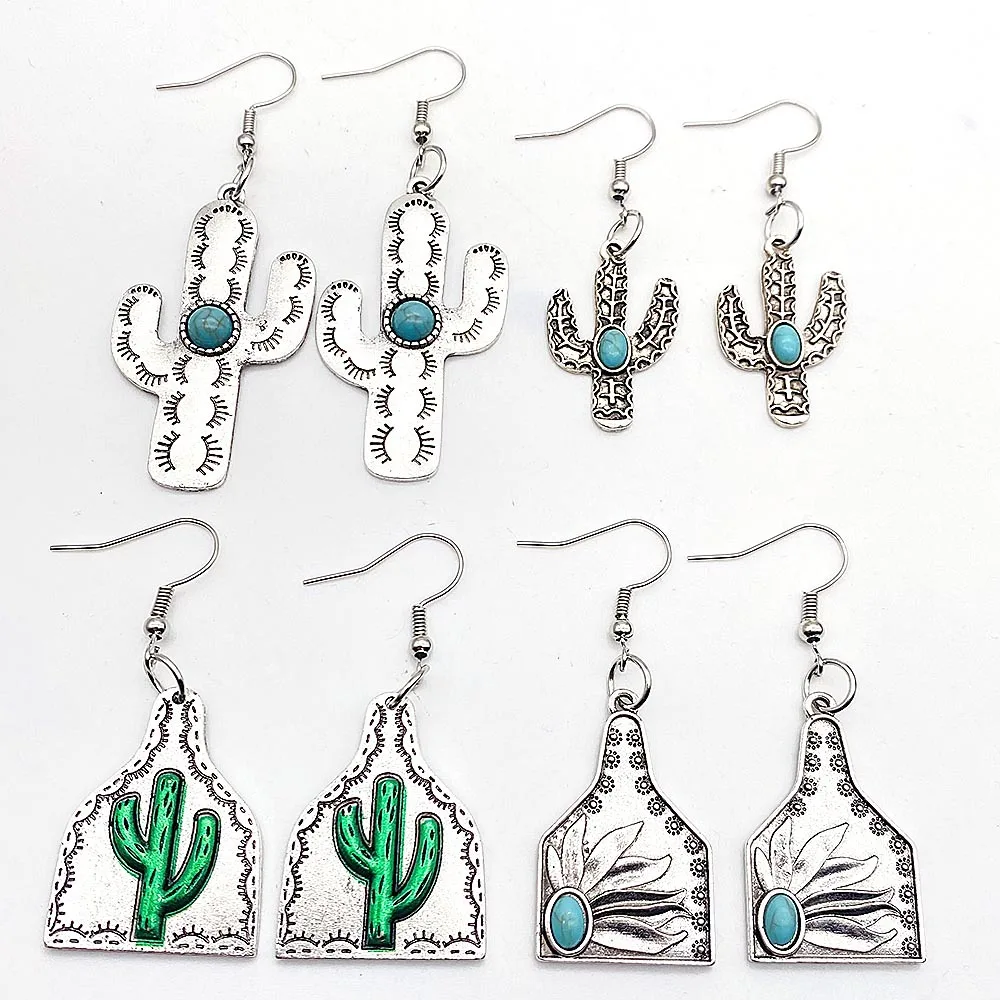 

Western Cowboy Turquoise Cactus Earrings for Women for Women Cross Stone Pendant Jewelry Wholesale