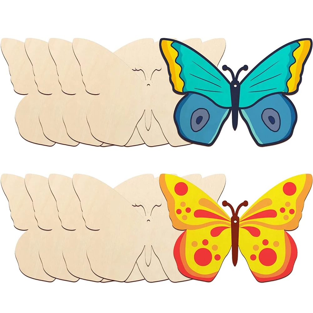 

10PCS Butterfly Wooden Spring Ornaments DIY Blank Unfinished Round Wood Discs Ornament for Crafts Hanging Decorations