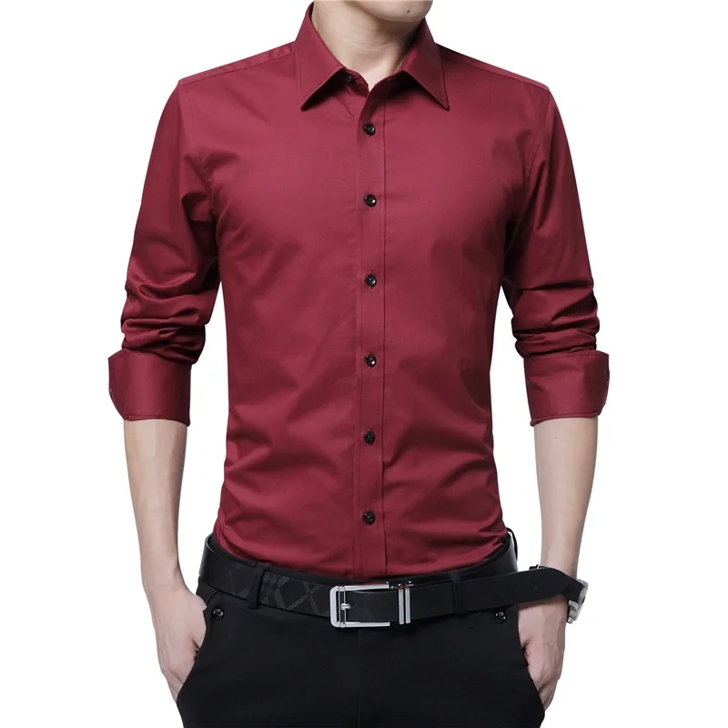 Men Dress Shirt Fashion Long Sleeve Business Social Shirt Male Solid Color Button Down Collar Plus Size Work White Black Shirt 5