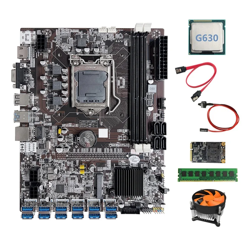 

B75 ETH Mining Motherboard 12XUSB+G630 CPU+DDR3 4GB 1600Mhz RAM+MSATA SSD 64G+Switch Cable +SATA Cable+CPU Cooling Fan