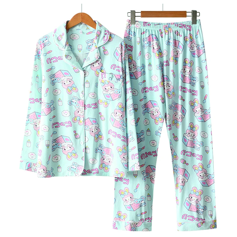 

Весенне-осенняя Хлопковая пижама Mymelody, женские костюмы, брюки с длинным рукавом, милый аниме кардиган, Свободная Домашняя одежда