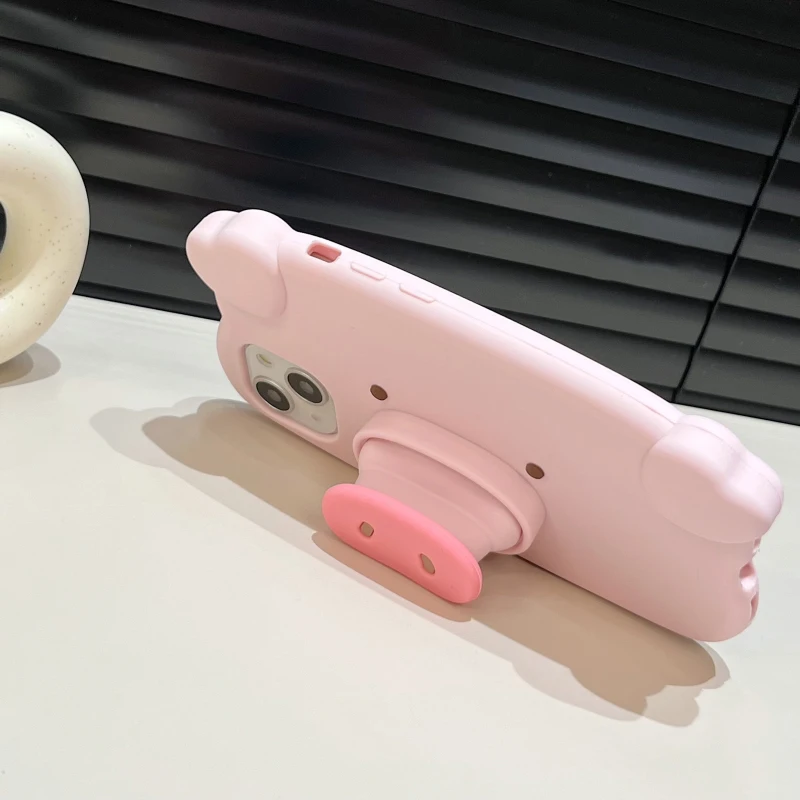 Фото Забавный 3D розовый слюна, свиной нос, невидимый чехол-кронштейн для iPhone 16, 13, 14, 12, 15 Pro Max, милый креативный держатель-подставка, противоударный чехол №5