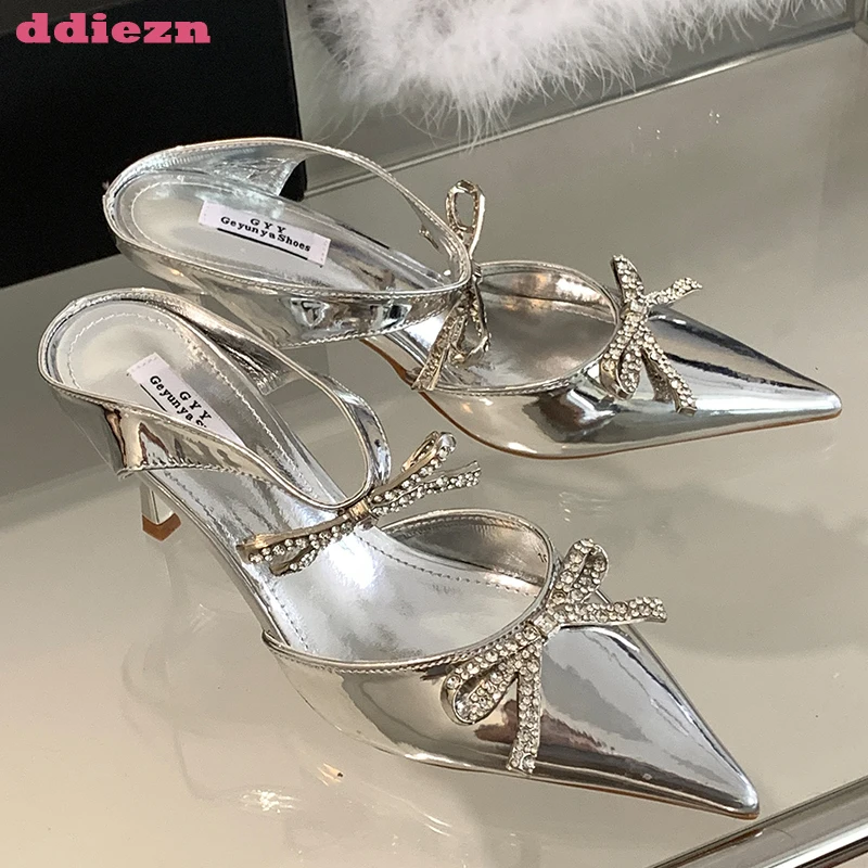 

Женские элегантные туфли-лодочки 2023, женская обувь на тонком высоком каблуке, летние новые модные женские сандалии со стразами, сланцы, обувь с круглым носком