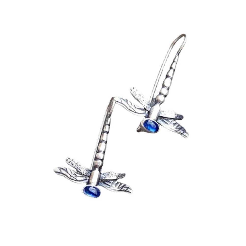 

Women's Retro Silver Color Dragonfly Earrings Inlaid with Blue Stones Dangle Earrings Party Engagement Fashion Women's Jewelry