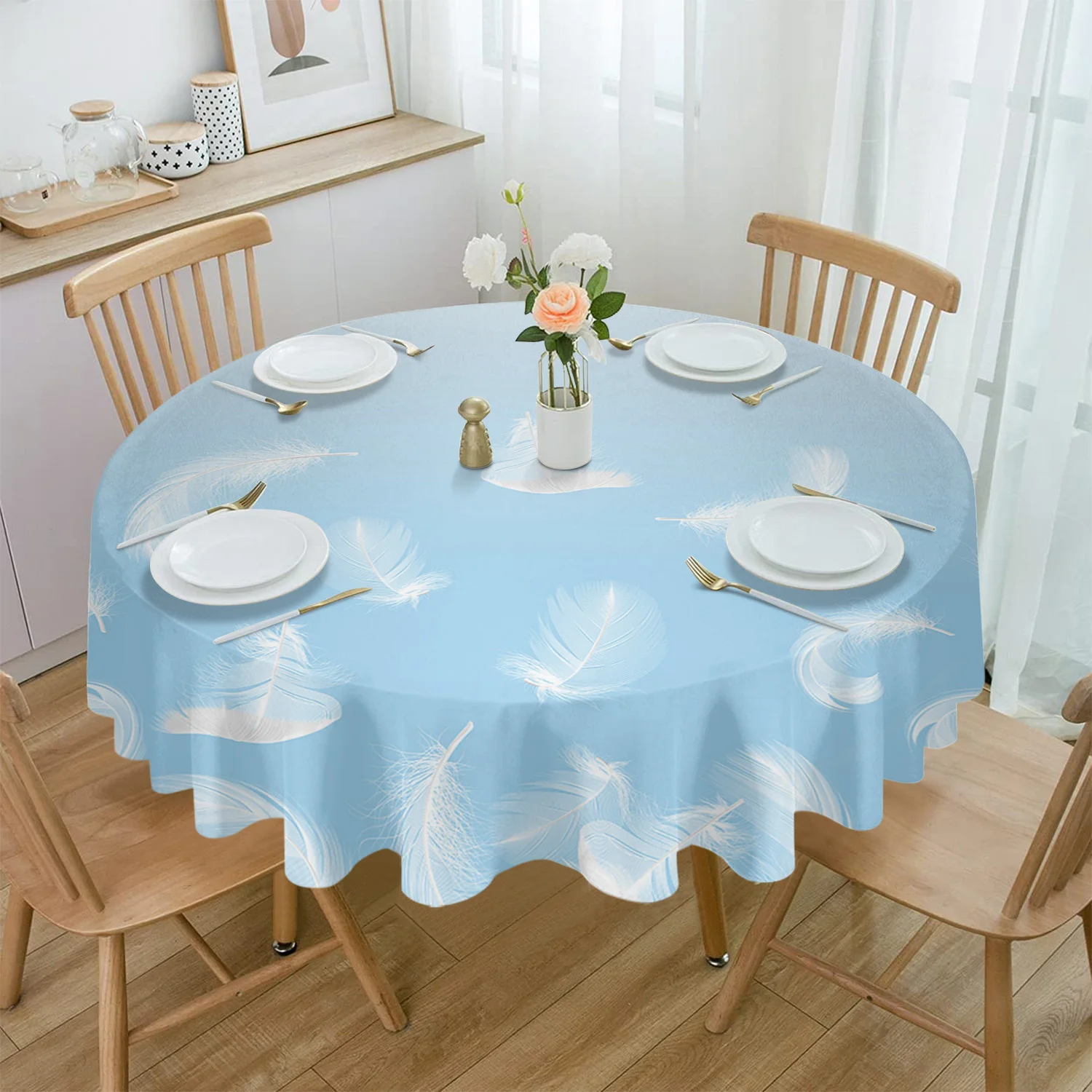 

Водонепроницаемая скатерть с перьями и градиентом, украшение для чайного столика, круглая скатерть для кухни, свадьбы, вечеринки, дома, столовой, скатерть