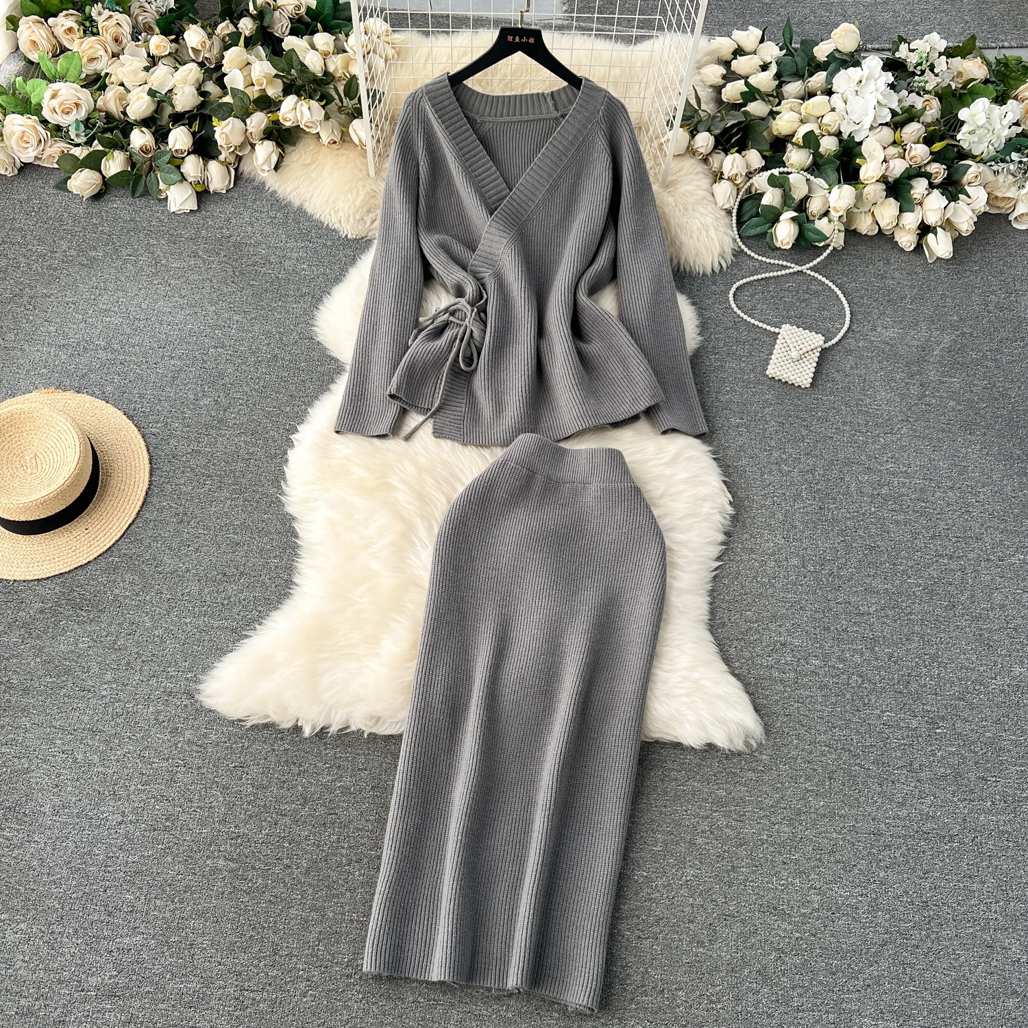 Женская система простой ленивый стиль однотонный высококачественный вязаный