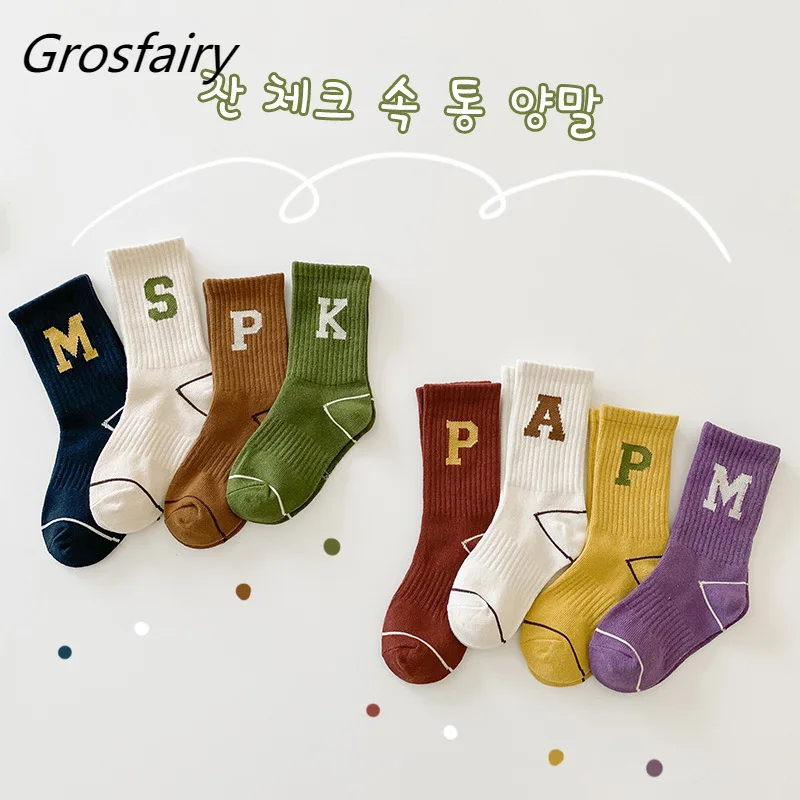 Grosfairy 2022 Spring New Baby Socks Letter Sock Fashion Boys Sock Children Sock Toddler Kids Clothes