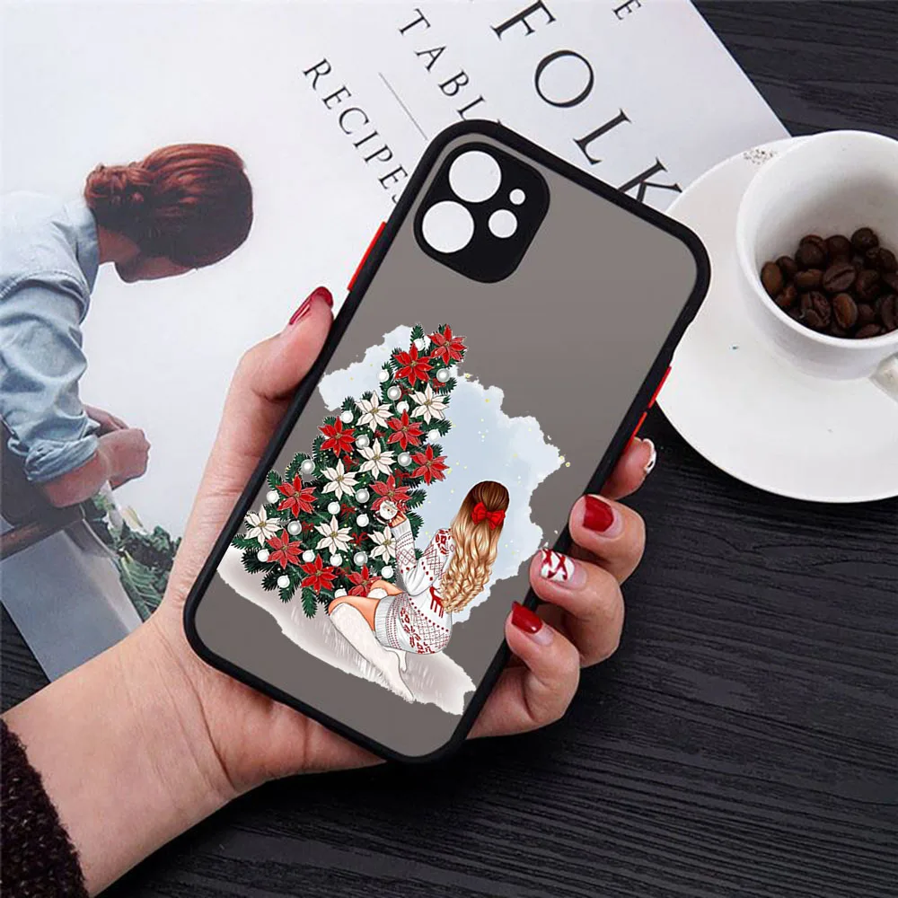 Полупрозрачный чехол для телефона Skin Feel iPhone 16 Pro Max 15 14 13 12 11 7 8 Plus SE Mini XR X Christmas Beauty