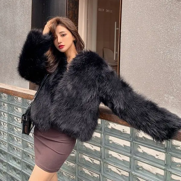 Women's Fur Jacket Women's Short Fall Winter Fashion Leather Fur Coat Imitated Mink Plush Warm Faux Fur Coat