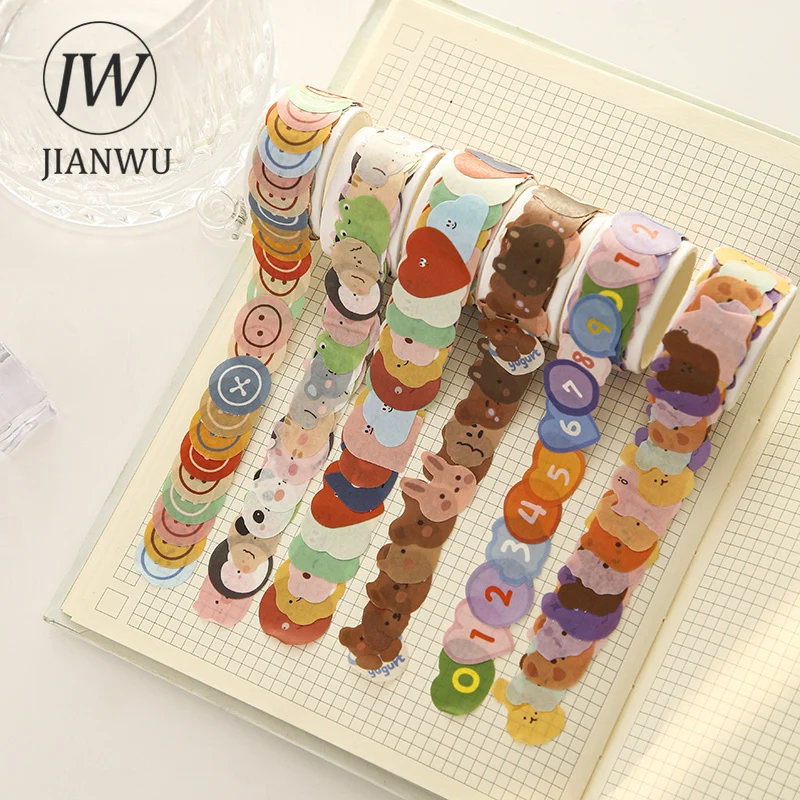 

JIANWU 4 Rolls/Set Cartoon Cut Membrane Journal Washi Tape Kawaii Stationery Collage Tearable Stickers Decoration Masking Tapes