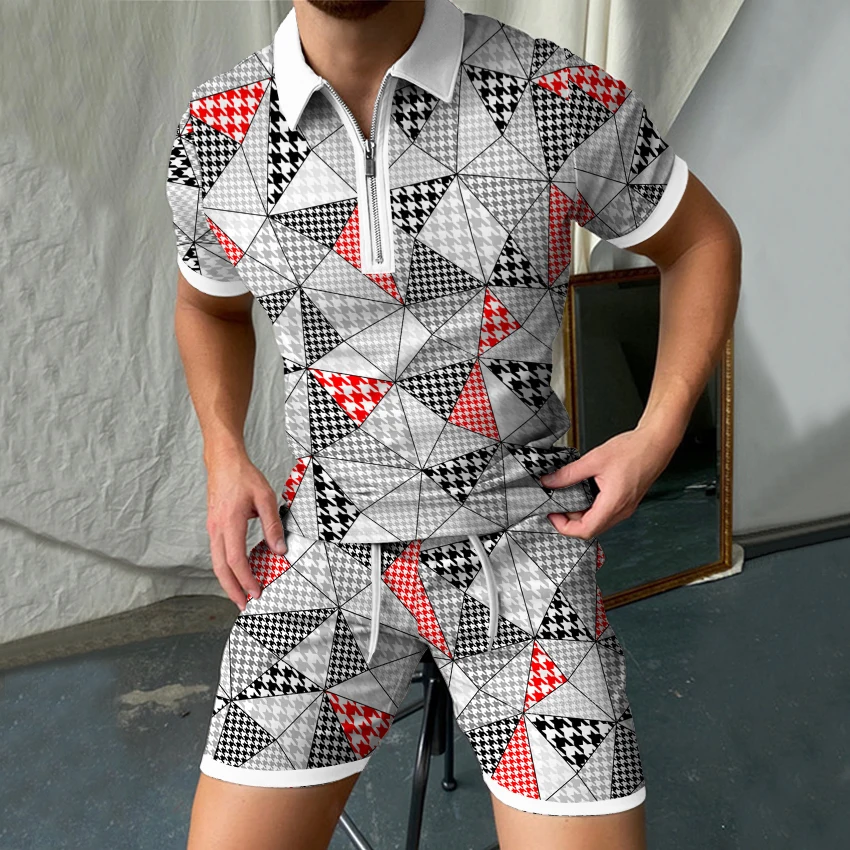 Men's Summer Breathable New Short Sleeve + Shorts Polo Shirt Suit Dance Print Men's Short Sleeve Shirt Fashion Cool 2 Piece Set