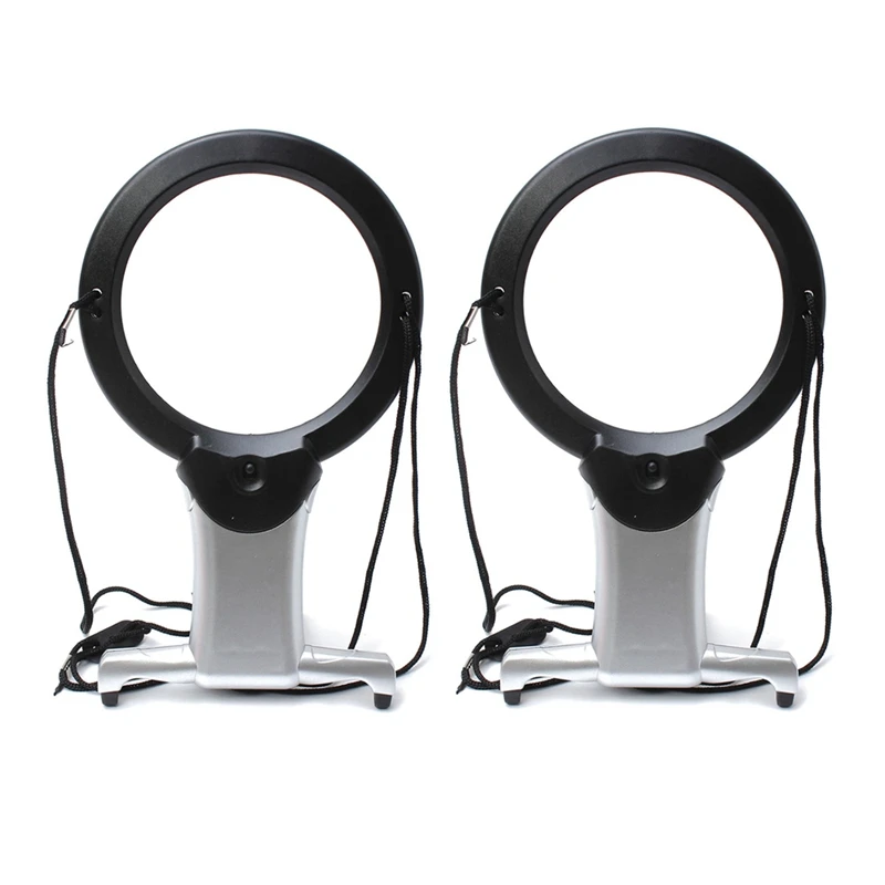 

2X Reading Giant Large Hands Free Magnifying Glass With Light LED Magnifier Black Silver