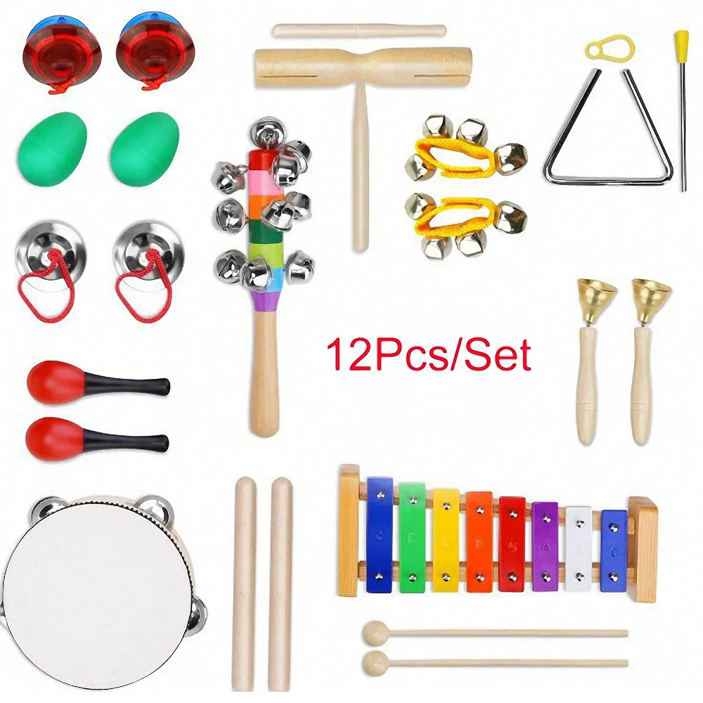 

12Pcs Toddler Musical Instruments Set Percussion Instrument Toys Toddler Xylophone Rhythm Band Set Musical Toy Birthday Gifts