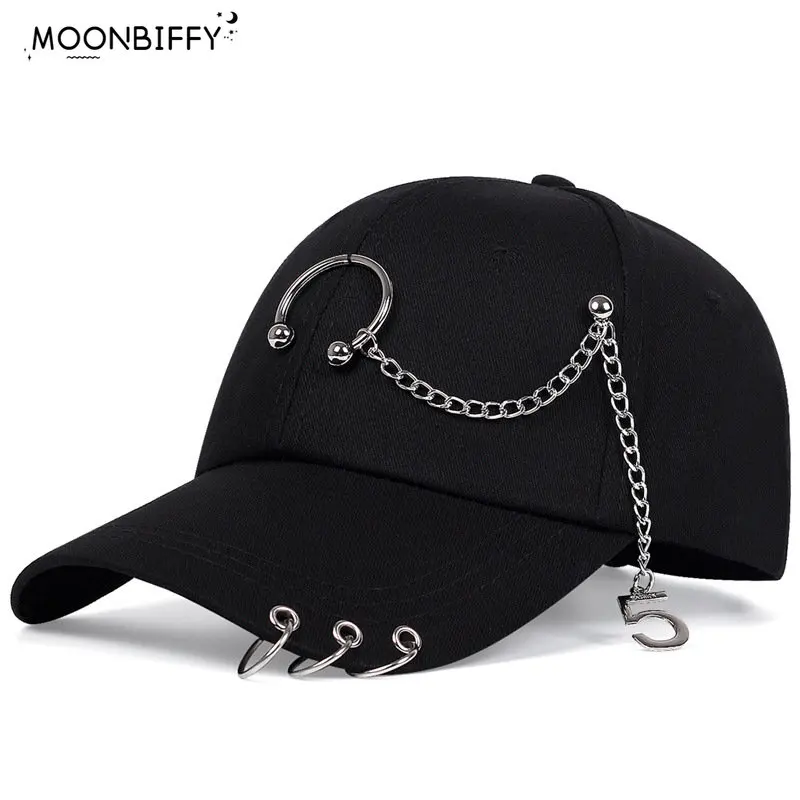 

Fashion Hip Hop Cotton Baseball Cap Creative Piercing Ring Caps Punk Adult Casual Solid Adjustable Unisex Hat Snapback Hats