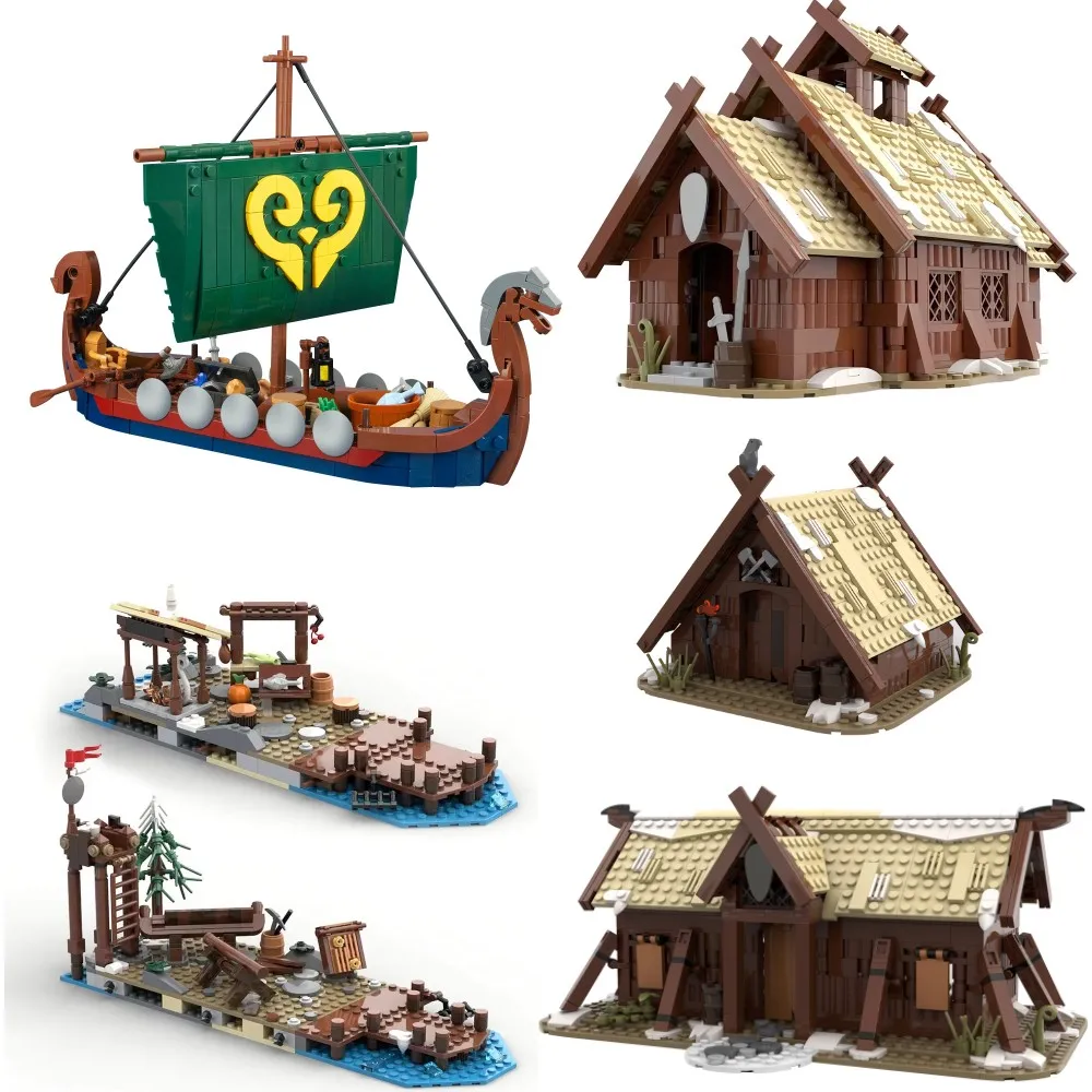 MOC средневековая архитектура Vikingss Village расширение строительные блоки набор Viking