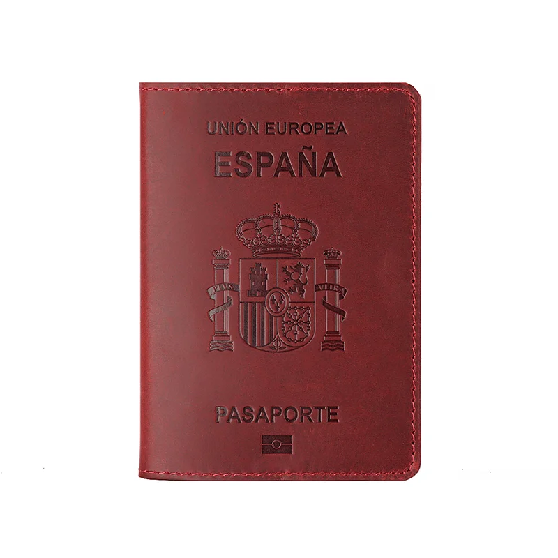 Genuine Cowhide Leather Imprinted Spanish Holder for Spanish Passports Vintage Document Organizer Id Folder Card Holder Wallet
